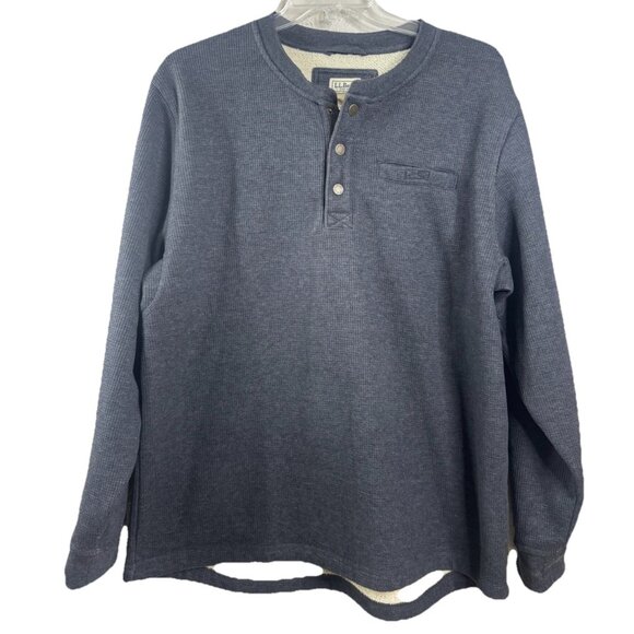 L.L. Bean Men XL Gray Waffle Snap Henley Sherpa Lined Pullover Outdoor Heavy EUC - Picture 1 of 10